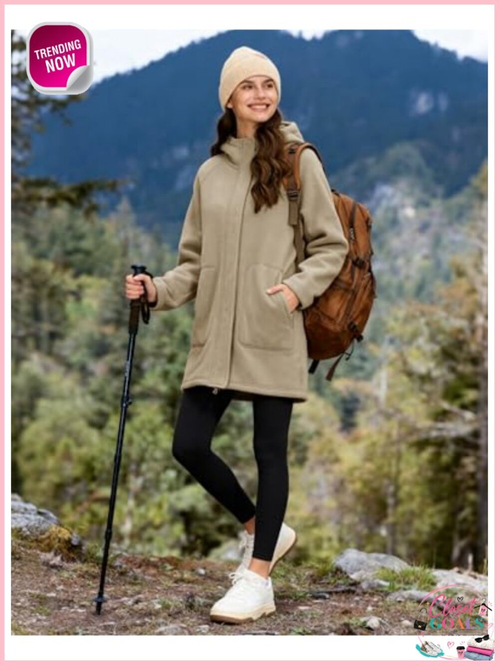 Women's Long Fleece Jacket Sherpa Lined Full Zip Hoodie Thermal Winter Coat - Picture 5 of 6